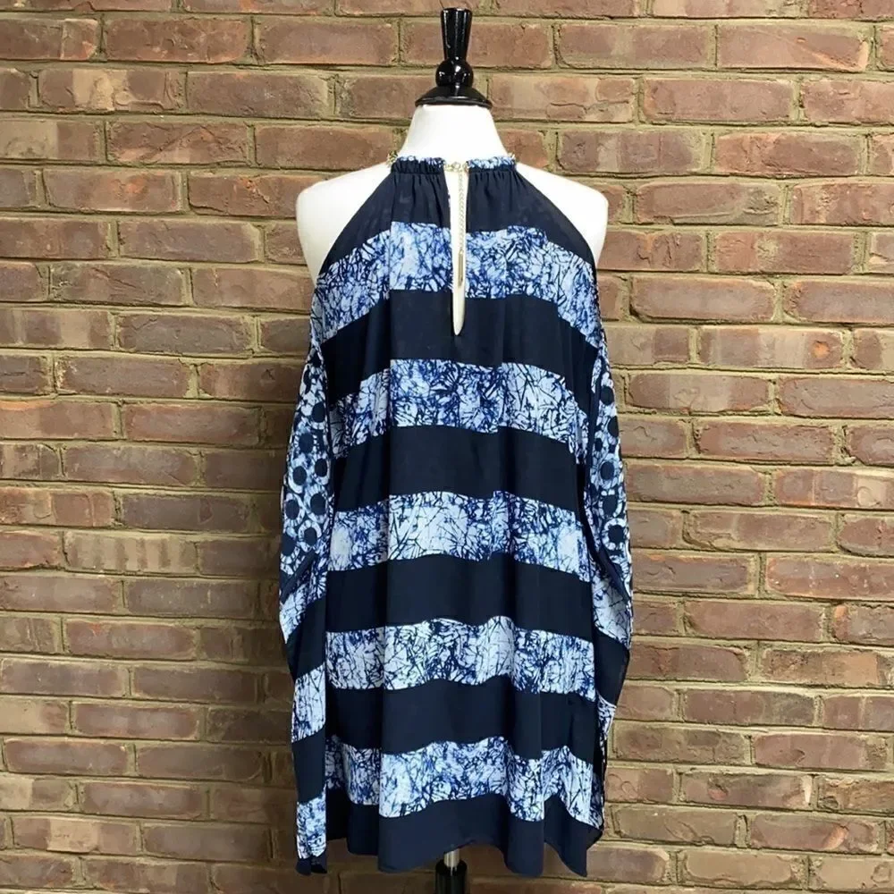 Michael Kors Navy Printed Flutter Halter Dress Size Small